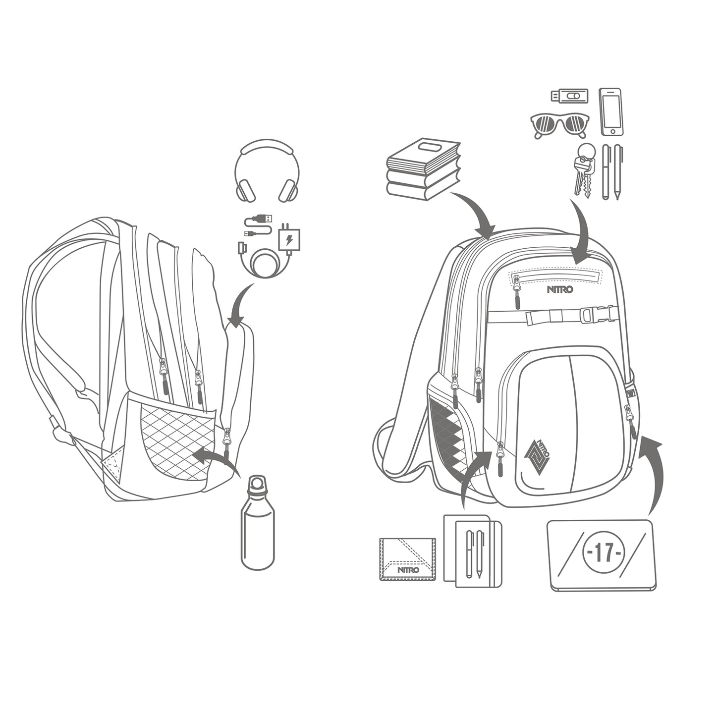 Nitro Chase 35L Rucksack mit 17 Zoll Laptopfach Woodrose