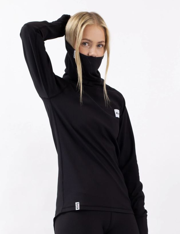 Eivy Icecold Gaiter Rib Top Black Damen-Baselayer mit integriertem Neckwarmer