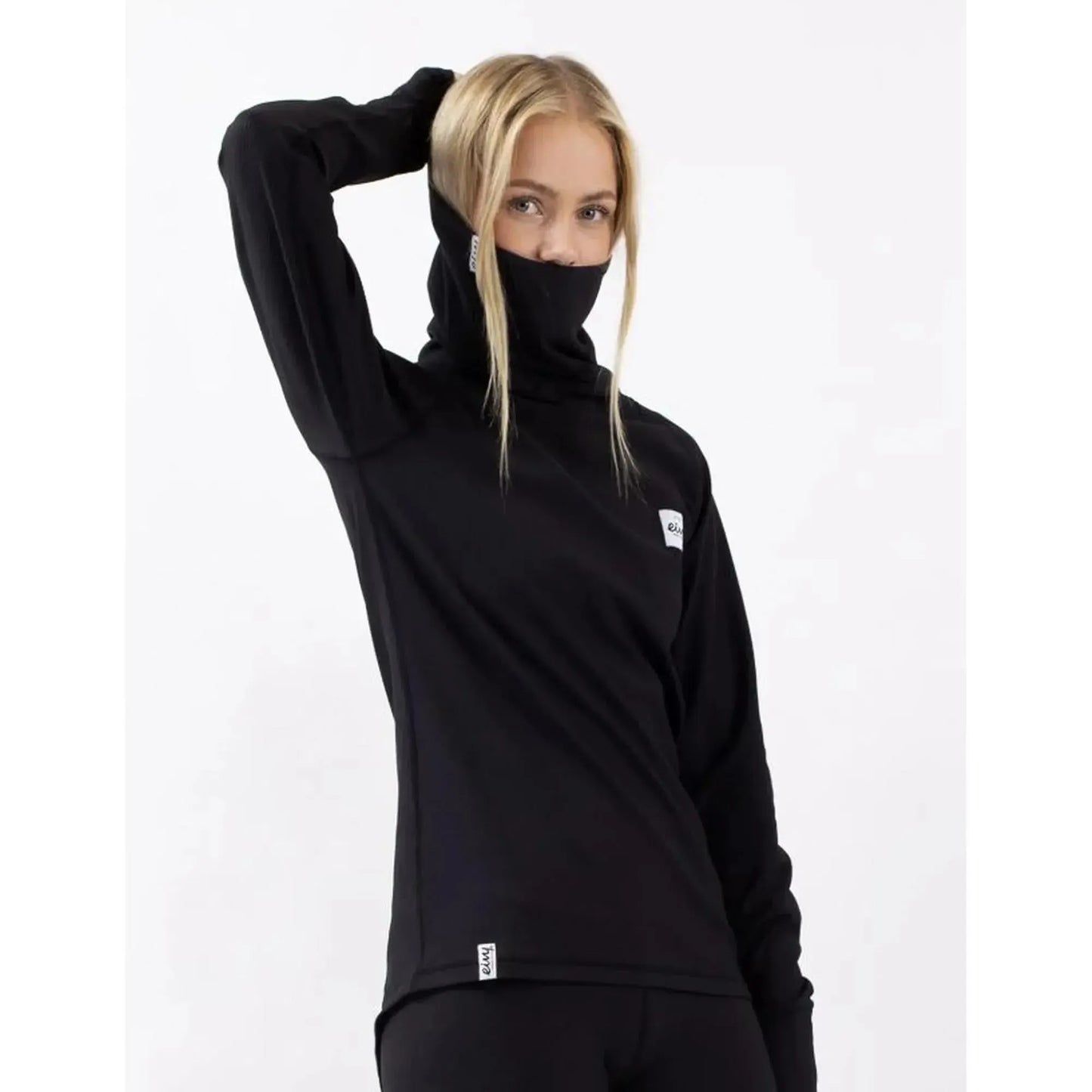 Eivy Icecold Gaiter Rib Top Black Damen-Baselayer mit integriertem Neckwarmer