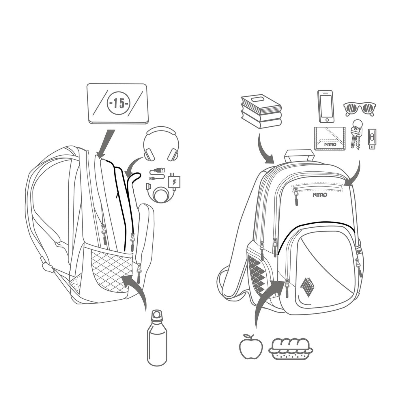 Nitro Stash 29L Rucksack mit 15 Zoll Laptopfach GRAPHITE (Grau)