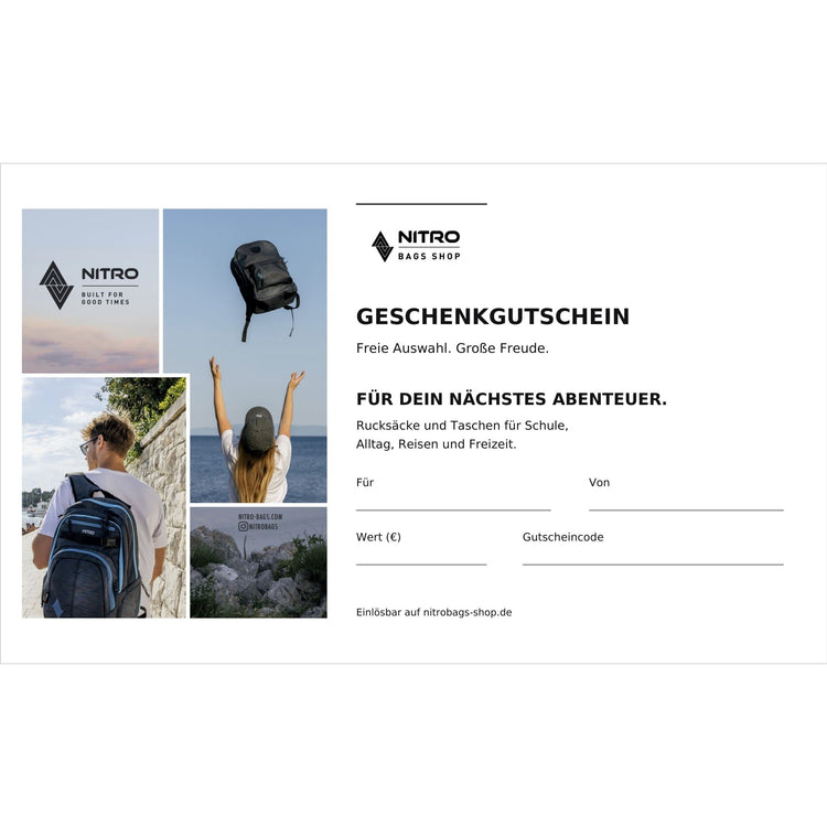 Nitrobags-Shop Geschenkgutscheine für Rucksäcke, Taschen und Freizeit
