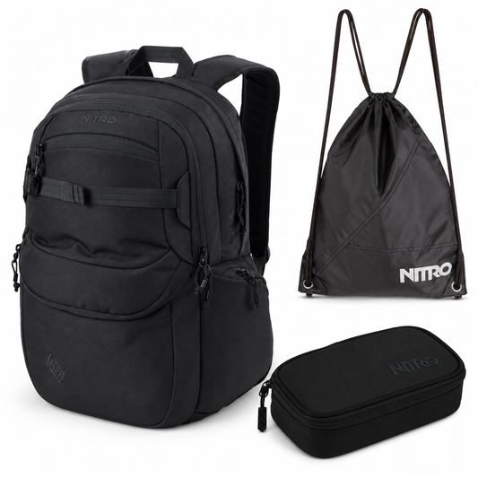 Nitro Schulrucksack Set Future Hero True Black – 3-teilig inkl. Pencil Case XL & Sportsack-Nitrobags-Shop