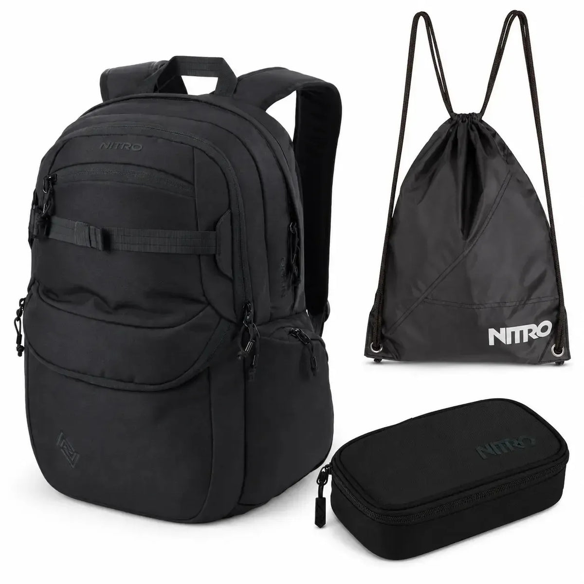 Nitro Schulrucksack Set Future Hero True Black – 3-teilig inkl. Pencil Case XL & Sportsack-Nitrobags-Shop