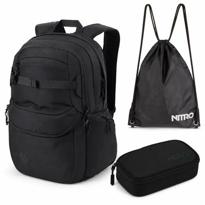 Nitro Schulrucksack Set Future Hero True Black – 3-teilig inkl. Pencil Case XL & Sportsack-Nitrobags-Shop