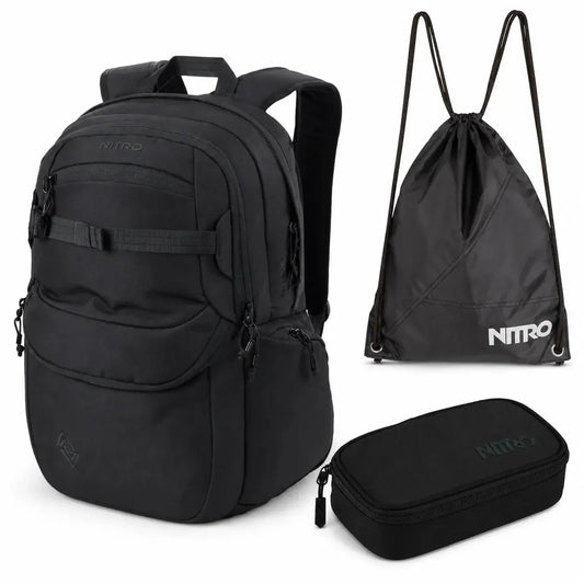 Nitro Schulrucksack Set Future Hero True Black – 3-teilig inkl. Pencil Case XL & Sportsack-Nitrobags-Shop