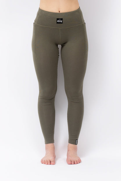 Eivy Pocket Wool Rib Tights Damen-Woll-Baselayer 2027 – Olive – Detailansicht 2