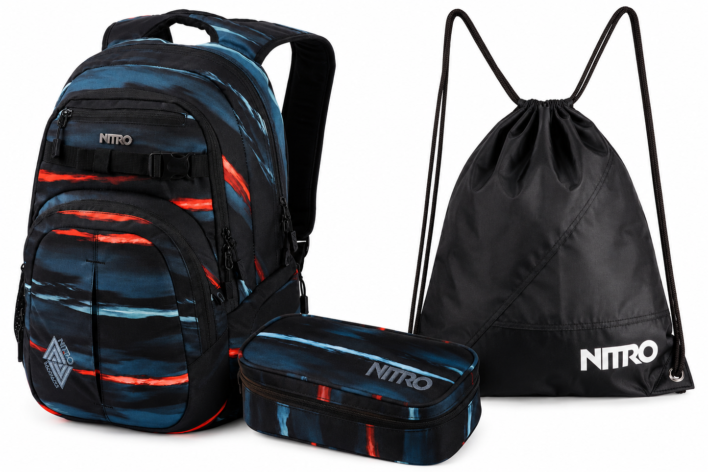 Nitro Schulrucksack Set Chase Acid Dawn – 3-teilig inkl. Pencil Case XL & Sportsack