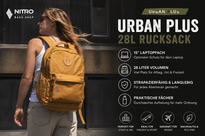Nitro Urban Plus 28L Rucksack mit 15 Zoll Laptopfach Farbe Amber Glow