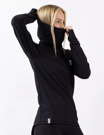 Eivy Icecold Gaiter Rib Top Black Damen-Baselayer mit integriertem Neckwarmer