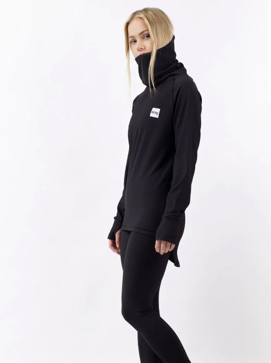 Eivy Icecold Gaiter Rib Top Black Damen-Baselayer mit integriertem Neckwarmer