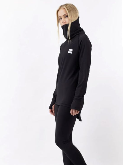 Eivy Icecold Gaiter Rib Top Black Damen-Baselayer mit integriertem Neckwarmer