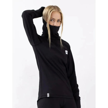 Eivy Icecold Gaiter Rib Top Black Damen-Baselayer mit integriertem Neckwarmer