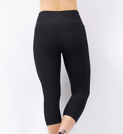Eivy Pocket Rib 3/4 Tights Black Schwarze Damen-Sportleggings
