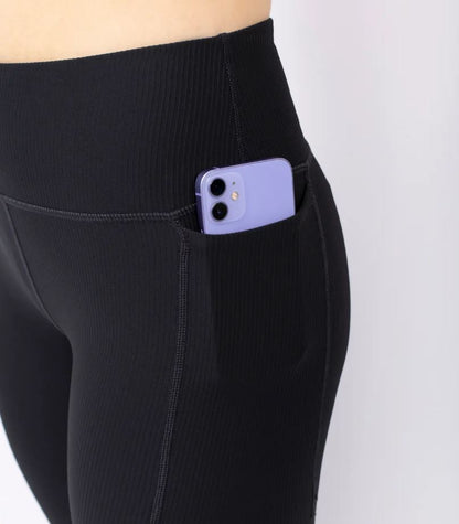 Eivy Pocket Rib 3/4 Tights Black Schwarze Damen-Sportleggings