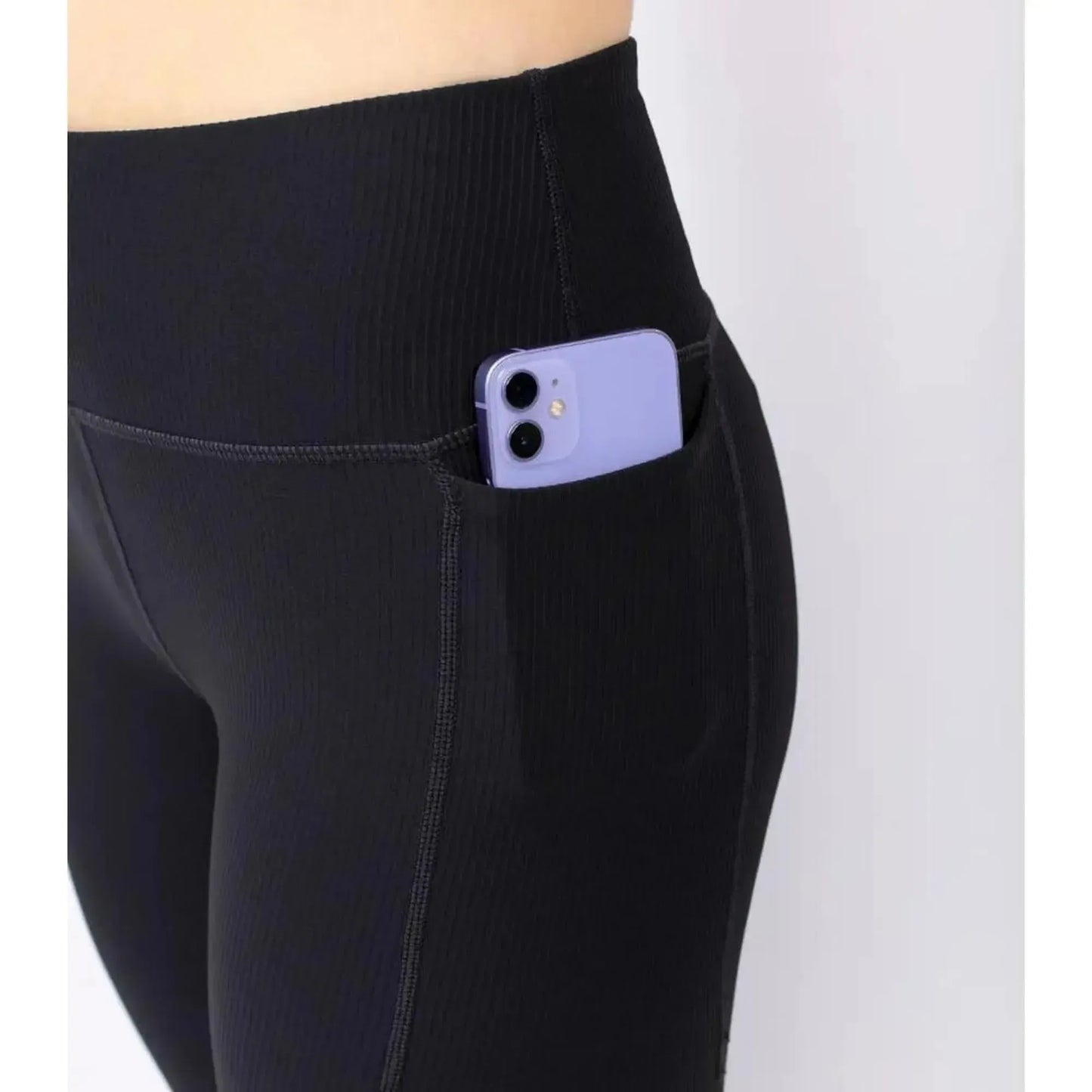 Eivy Pocket Rib 3/4 Tights Black Schwarze Damen-Sportleggings