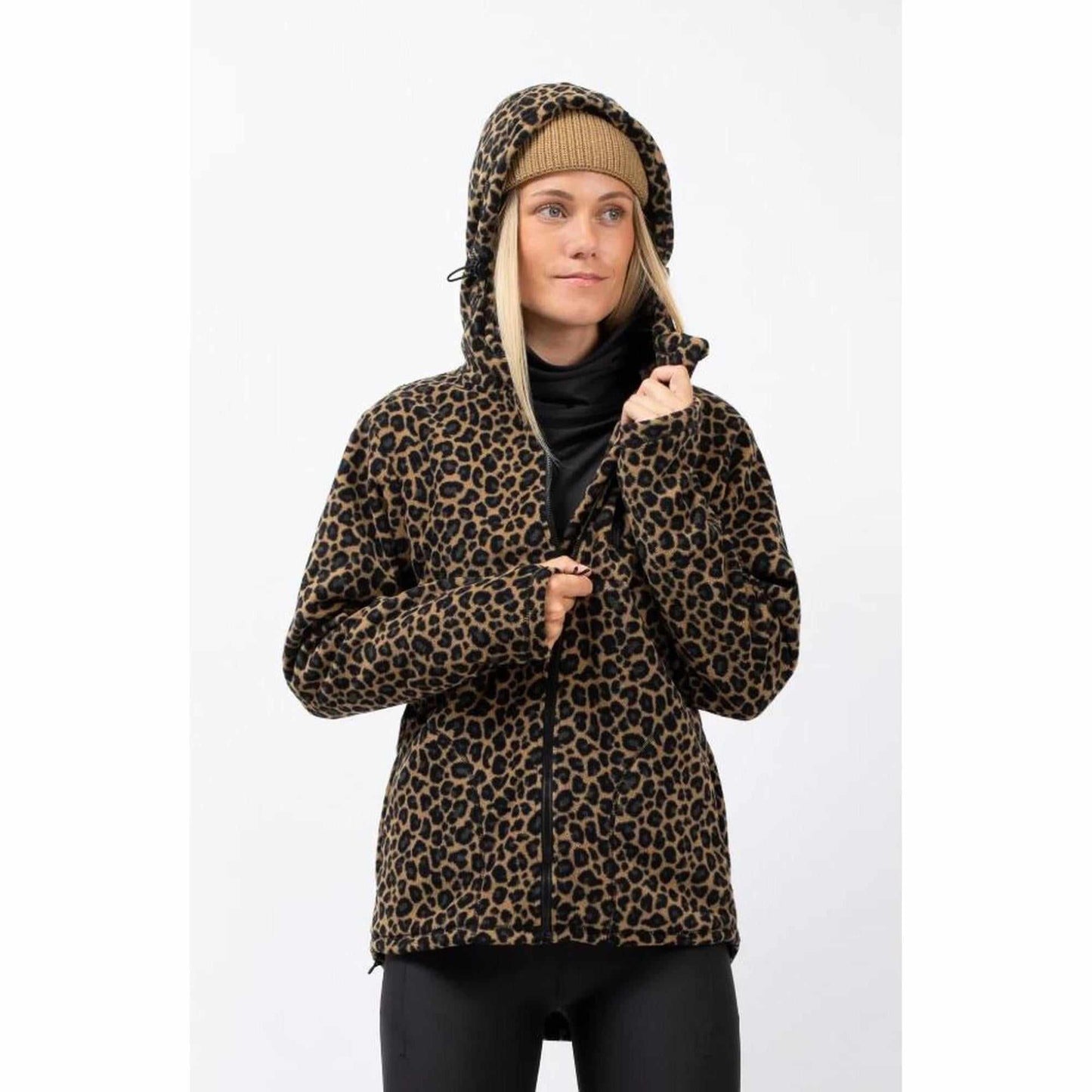 Eivy Techlight Ziphood Fleece Leopard Fleecepullover mit Kapuze und Daumenschlaufen