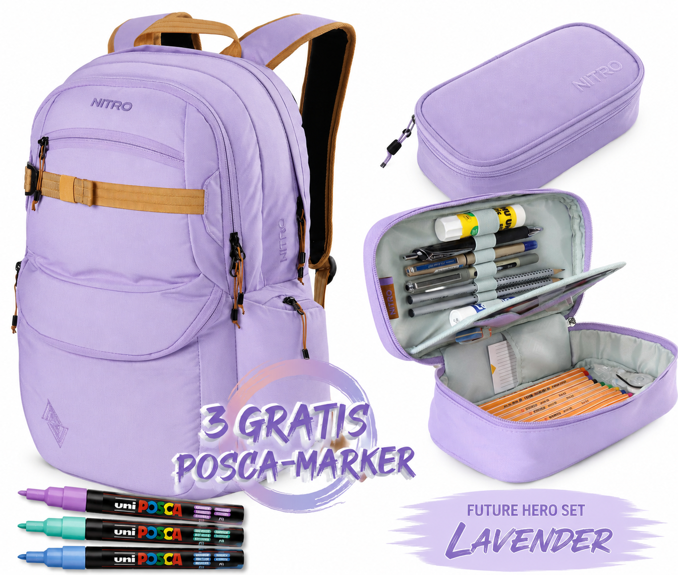Future Hero Set inkl. Pencil Case XL und 3 POSCA Markern Farbe Lavender