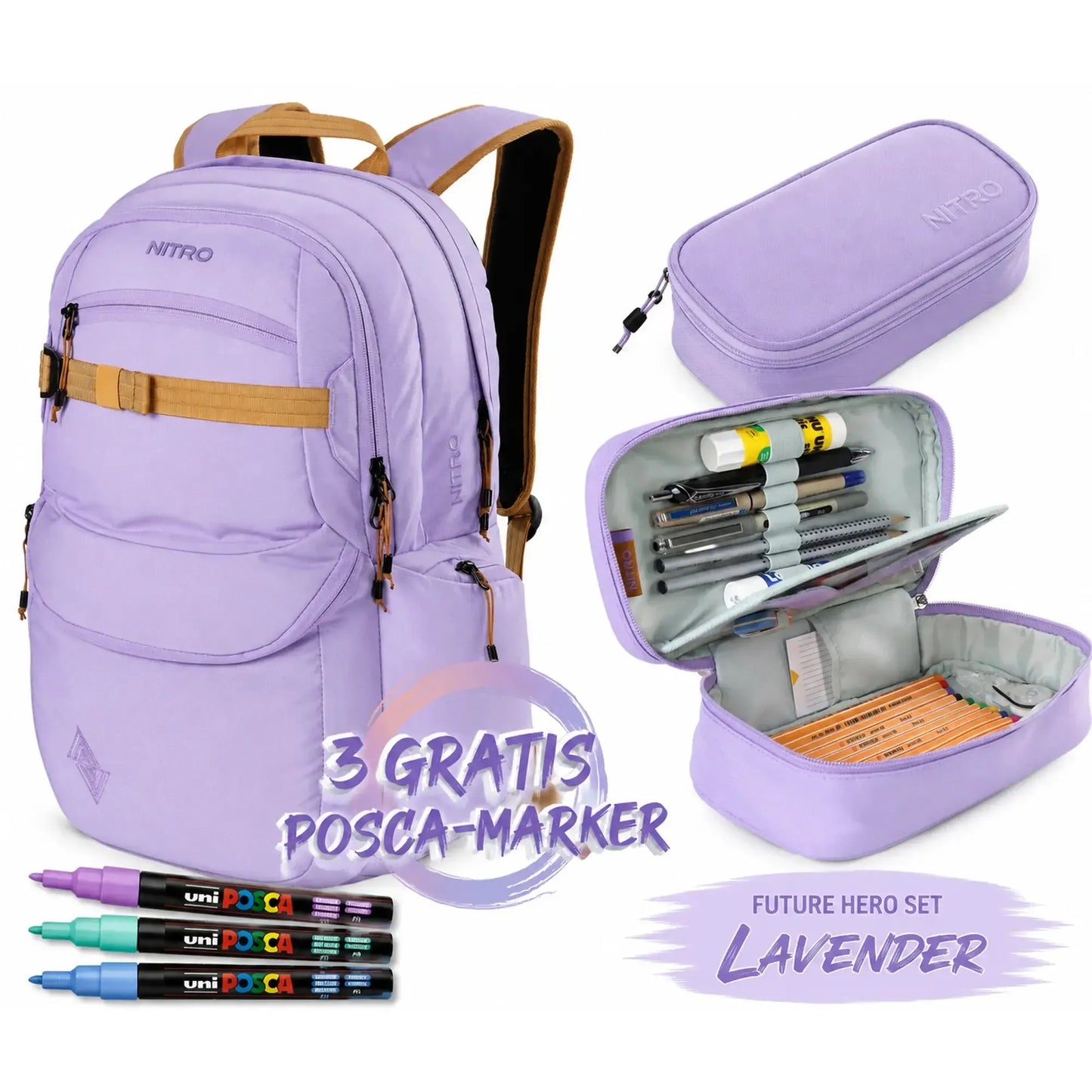 Future Hero Set inkl. Pencil Case XL und 3 POSCA Markern Farbe Lavender