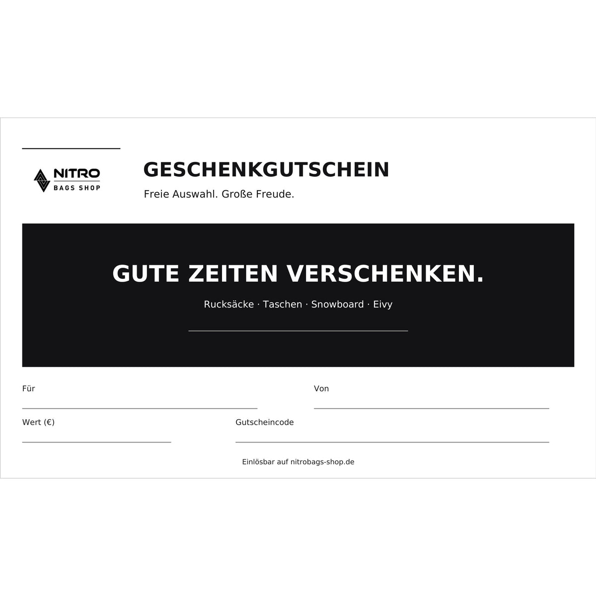 Nitrobags-Shop digitaler Geschenkgutschein – klassisches Motiv