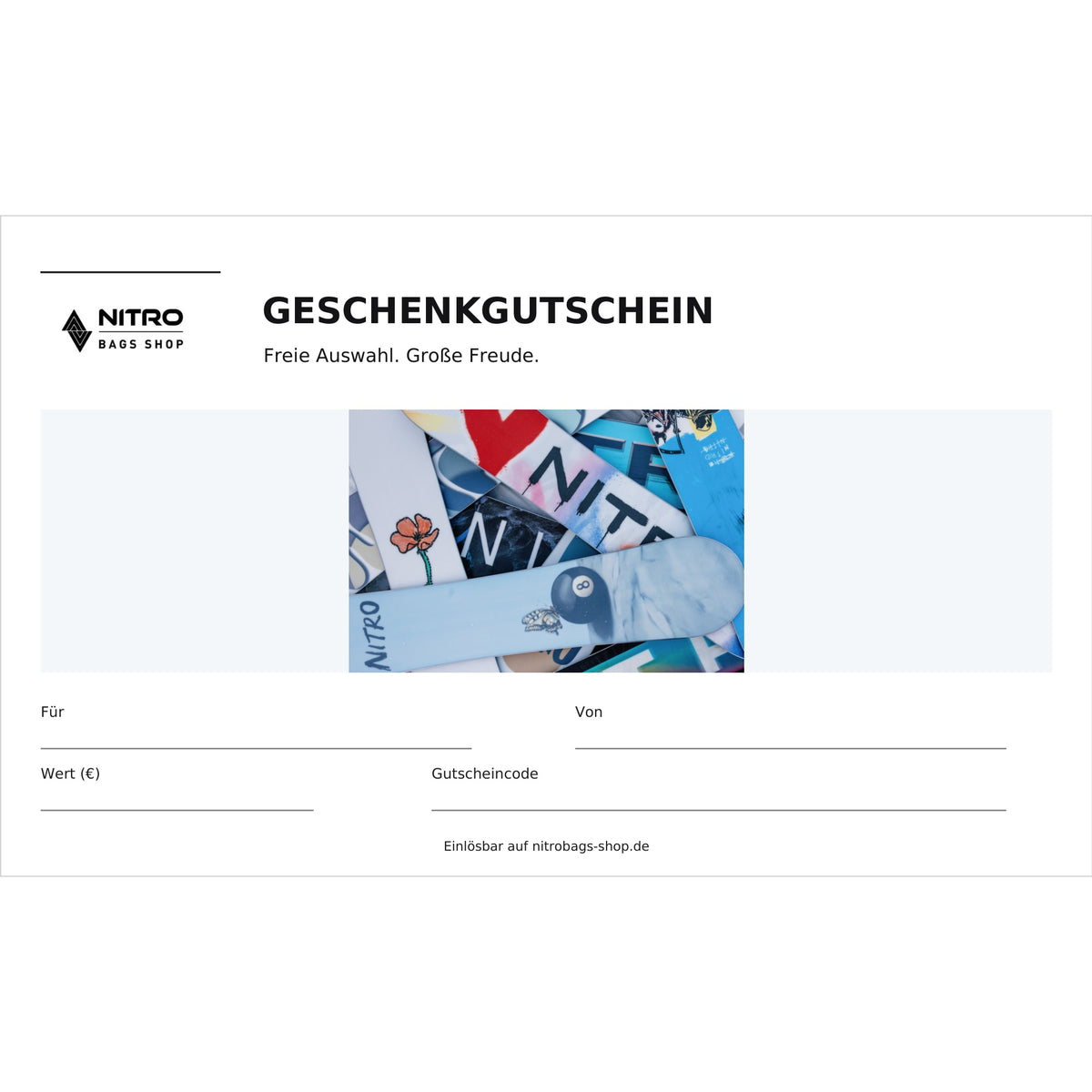 Nitrobags-Shop Geschenkgutschein – Snowboard-Motiv