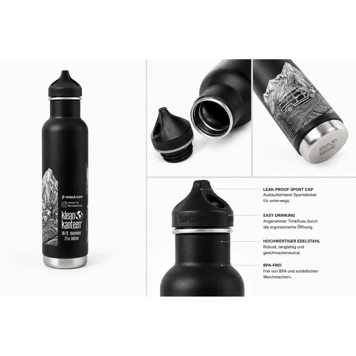 JF Maui Trinkflasche Black Klean Kanteen® Edelstahl Isolierflasche Classic 800 ml-Nitrobags-Shop