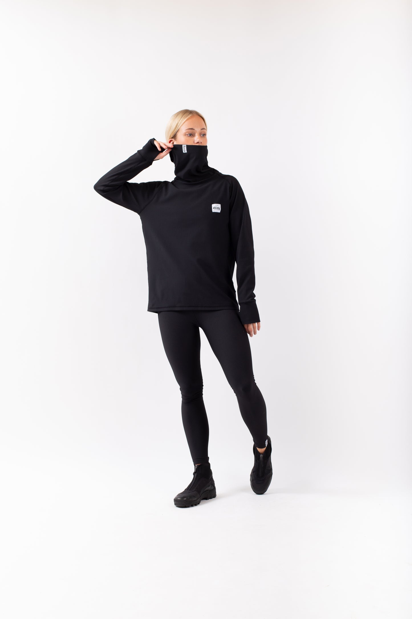 Eivy Loose Fit Gaiter Rib Top Black Langarm Damen Funktionsshirt Schwarz