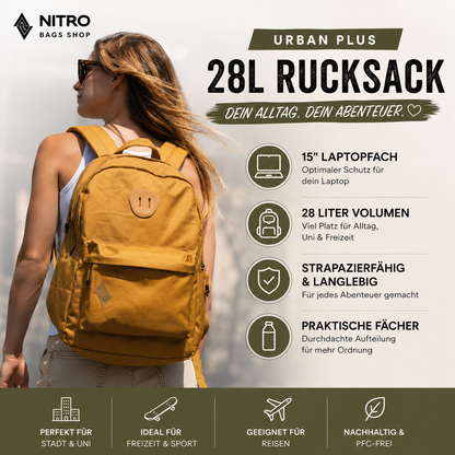 Nitro Urban Plus 28L Rucksack mit 15 Zoll Laptopfach Farbe Amber Glow