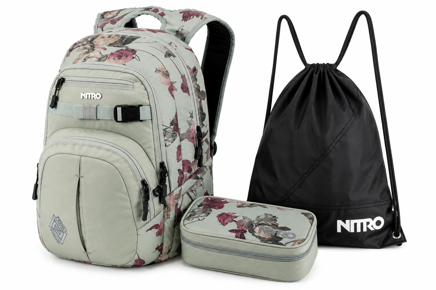 Nitro Complete School Set Chase Dead Flower – 3-teilig | Mädchen Schulrucksack Set inkl. Pencil Case XL & Sports Sack