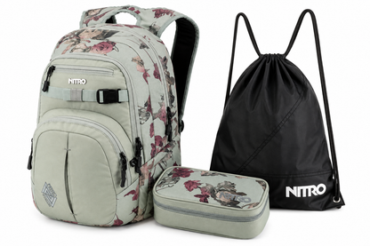 Nitro Complete School Set Chase Dead Flower – 3-teilig | Mädchen Schulrucksack Set inkl. Pencil Case XL & Sports Sack