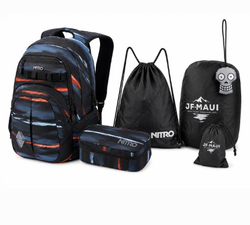 Nitro Complete School Set PLUS Chase Acid Dawn – 5-teilig | Schulrucksack inkl. Federmäppchen, Sportsack, Rain Cover & Sicherheits-Reflektor