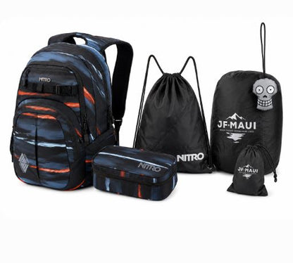 Nitro Complete School Set PLUS Chase Acid Dawn – 5-teilig | Schulrucksack inkl. Federmäppchen, Sportsack, Rain Cover & Sicherheits-Reflektor