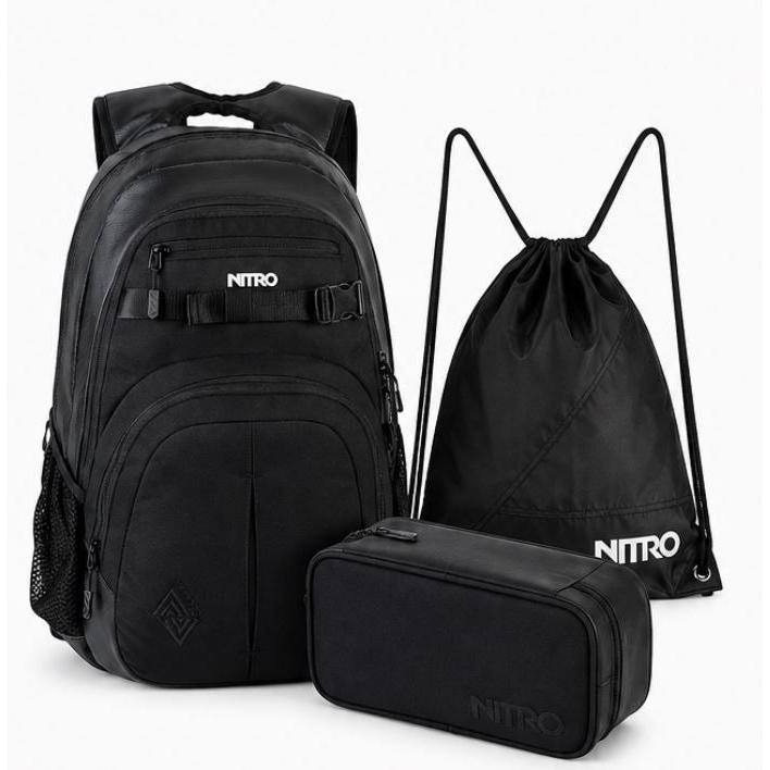 Nitro Schulrucksack Set Chase Tough Black – 3-teilig inkl. Pencil Case XL & Sportsack-Nitrobags-Shop