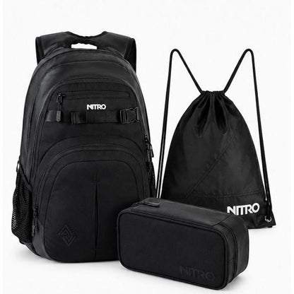 Nitro Schulrucksack Set Chase Tough Black – 3-teilig inkl. Pencil Case XL & Sportsack-Nitrobags-Shop