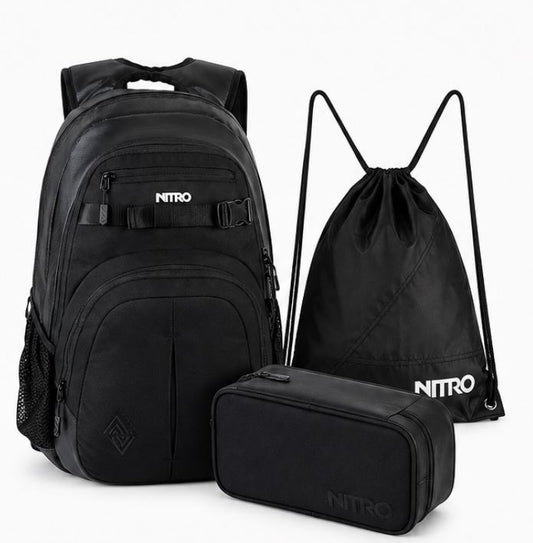 Nitro Schulrucksack Set Chase Tough Black – 3-teilig inkl. Pencil Case XL & Sportsack-Nitrobags-Shop