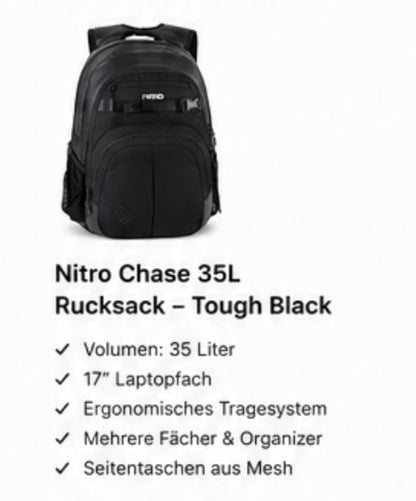 Nitro Complete School Set PLUS Chase Tough Black – 5-teilig inkl. Pencil Case XL, Sportsack, Rain Cover & Reflektor