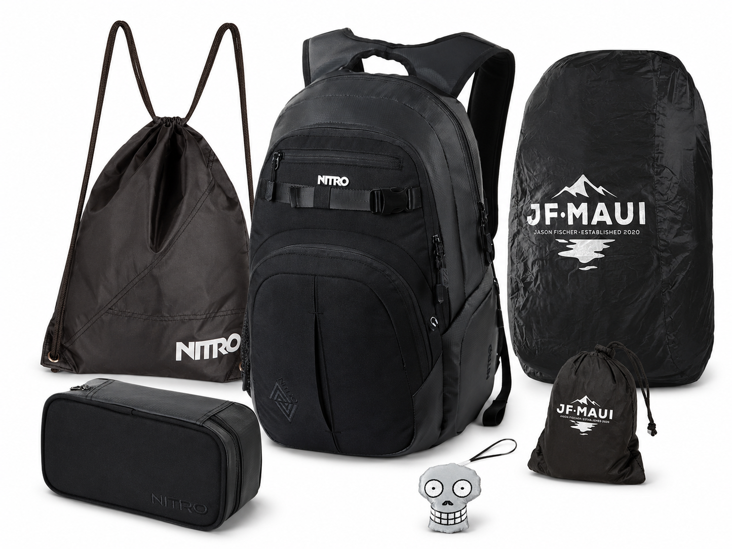 Nitro Complete School Set PLUS Chase Tough Black – 5-teilig inkl. Pencil Case XL, Sportsack, Rain Cover & Reflektor