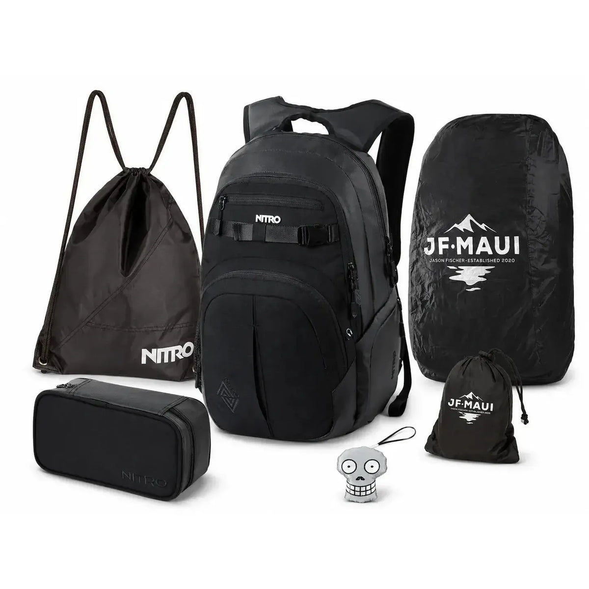 Nitro Complete School Set PLUS Chase Tough Black – 5-teilig inkl. Pencil Case XL, Sportsack, Rain Cover & Reflektor-Nitrobags-Shop