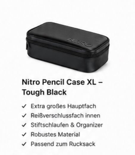 Nitro Complete School Set PLUS Chase Tough Black – 5-teilig inkl. Pencil Case XL, Sportsack, Rain Cover & Reflektor