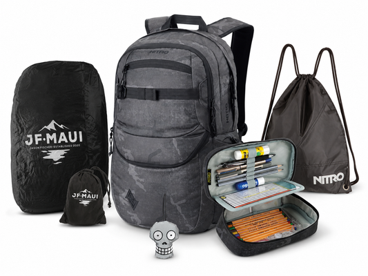 Nitro Complete School Set PLUS Future Hero Forged Camo – 5-teilig inkl. Pencil Case XL, Sportsack, Rain Cover & Reflektor-Nitrobags-Shop