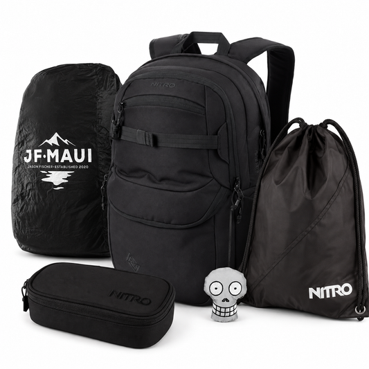 Nitro Schulrucksack Set PLUS Future Hero True Black – 5-teilig inkl. Pencil Case XL, Sportsack, Rain Cover & Reflektor-Nitrobags-Shop