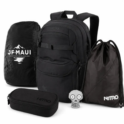 Nitro Schulrucksack Set PLUS Future Hero True Black – 5-teilig inkl. Pencil Case XL, Sportsack, Rain Cover & Reflektor-Nitrobags-Shop