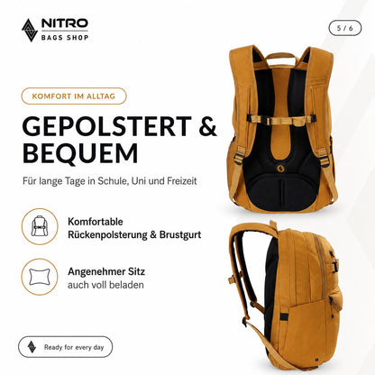 Nitro Future Hero 35 Liter Rucksack mit 17 Zoll Laptopfach – Amber Glow