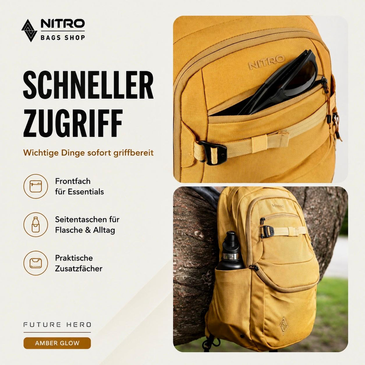 Nitro Future Hero 35 Liter Rucksack mit 17 Zoll Laptopfach – Amber Glow