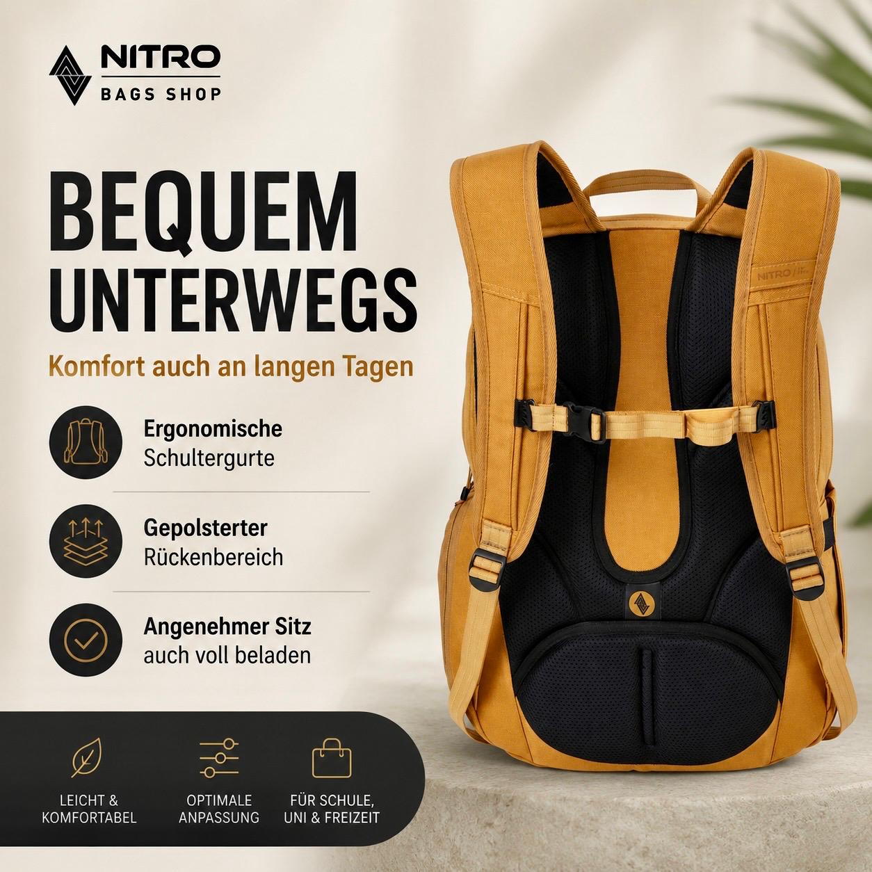 Nitro Future Hero 35 Liter Rucksack mit 17 Zoll Laptopfach – Amber Glow