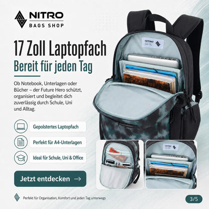 Nitro Future Hero 37 Liter Rucksack mit 17 Zoll Laptopfach – Reef Break