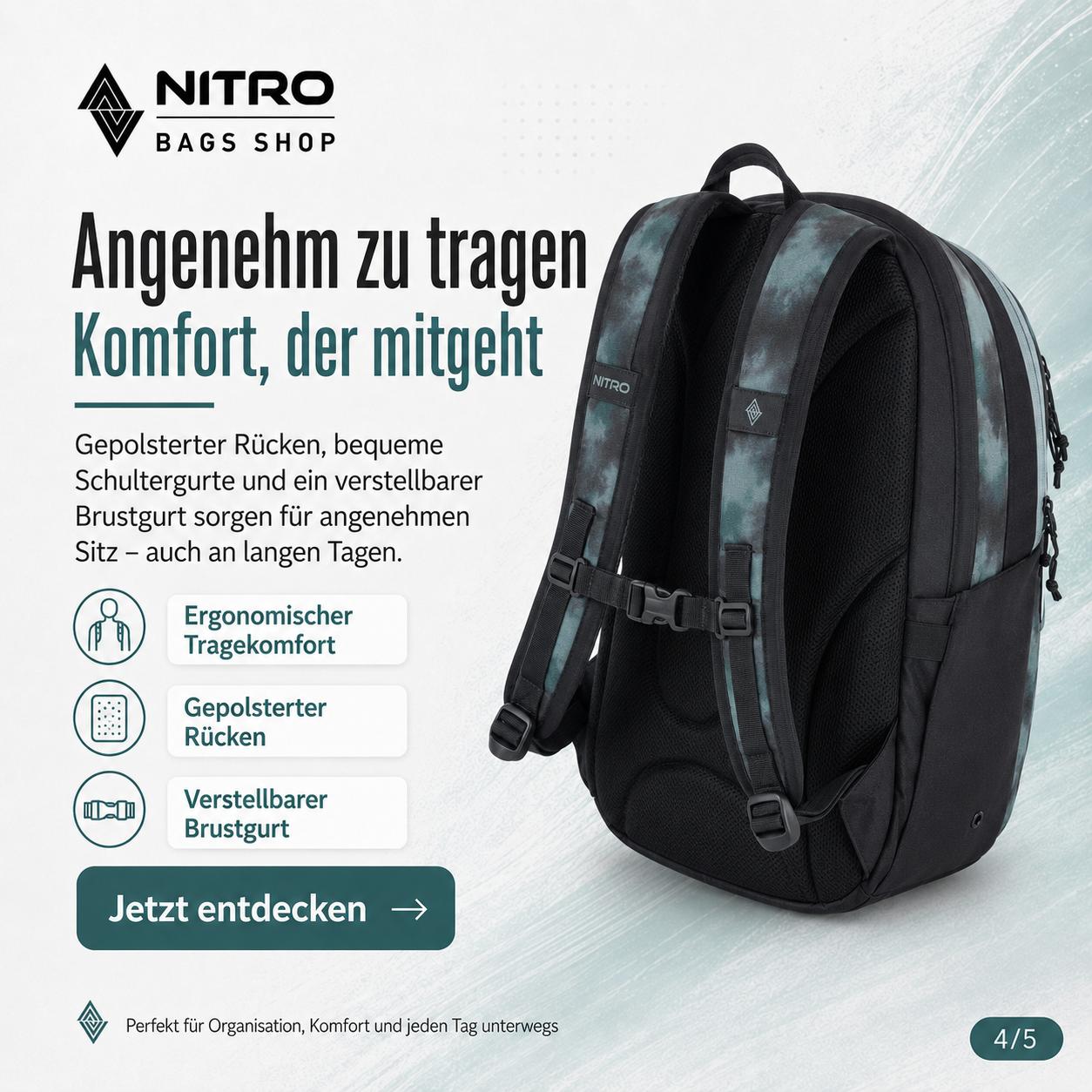 Nitro Future Hero 37 Liter Rucksack mit 17 Zoll Laptopfach – Reef Break