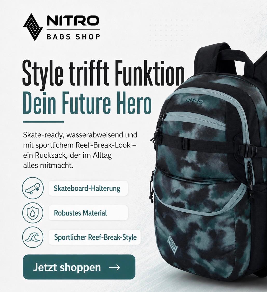 Nitro Future Hero 37 Liter Rucksack mit 17 Zoll Laptopfach – Reef Break