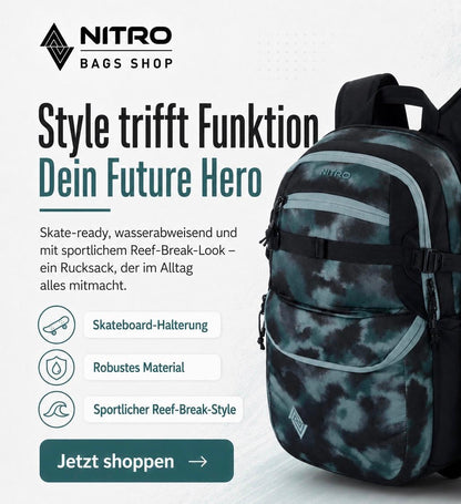 Nitro Future Hero 37 Liter Rucksack mit 17 Zoll Laptopfach – Reef Break