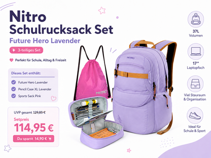Nitro Complete School Set Future Hero Lavender – 3-teilig inkl. Pencil Case XL & Sportsack