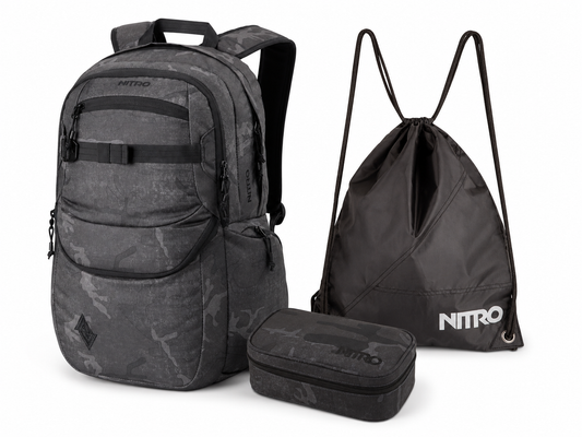 Nitro Schulrucksack Set Future Hero Forged Camo – 3-teilig inkl. Pencil Case XL & Sportsack-Nitrobags-Shop